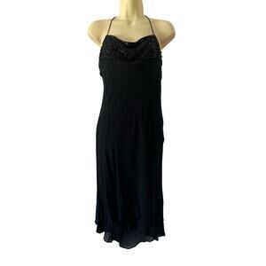 Express Vintage Black Asymmetrical Beaded Silk Dress Y2K  Size 11